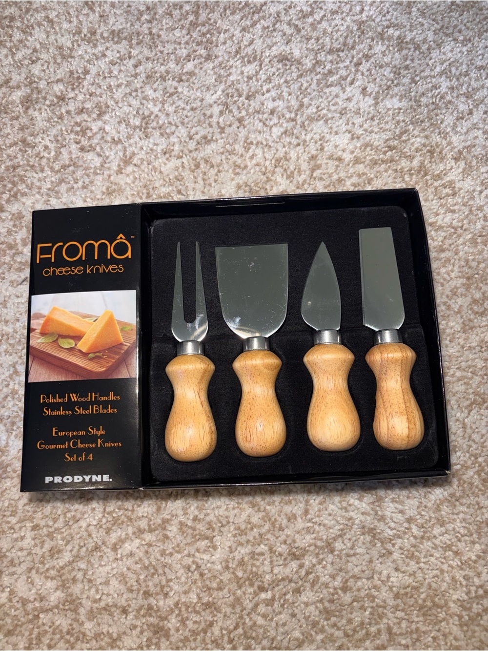 Roma Cheese Knife Set with Natural Wood Handles, 4-Piece